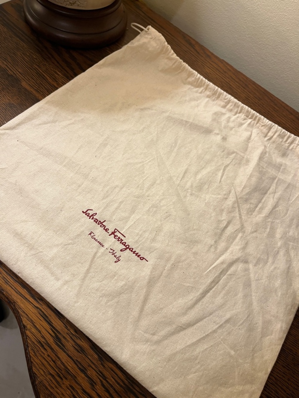 16x16 Salvatore Ferragamo Natural Canvas Dust Bag with Burgundy Logo